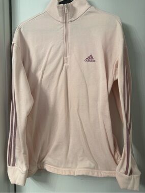 adidas Light Pink Quarter-Zip Pullover with Mauve Stripes